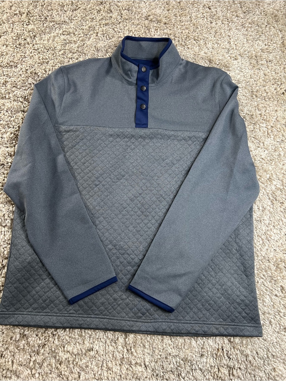 Southern Proper Quilted Mock-Neck Pullover - Gray with Navy Trim